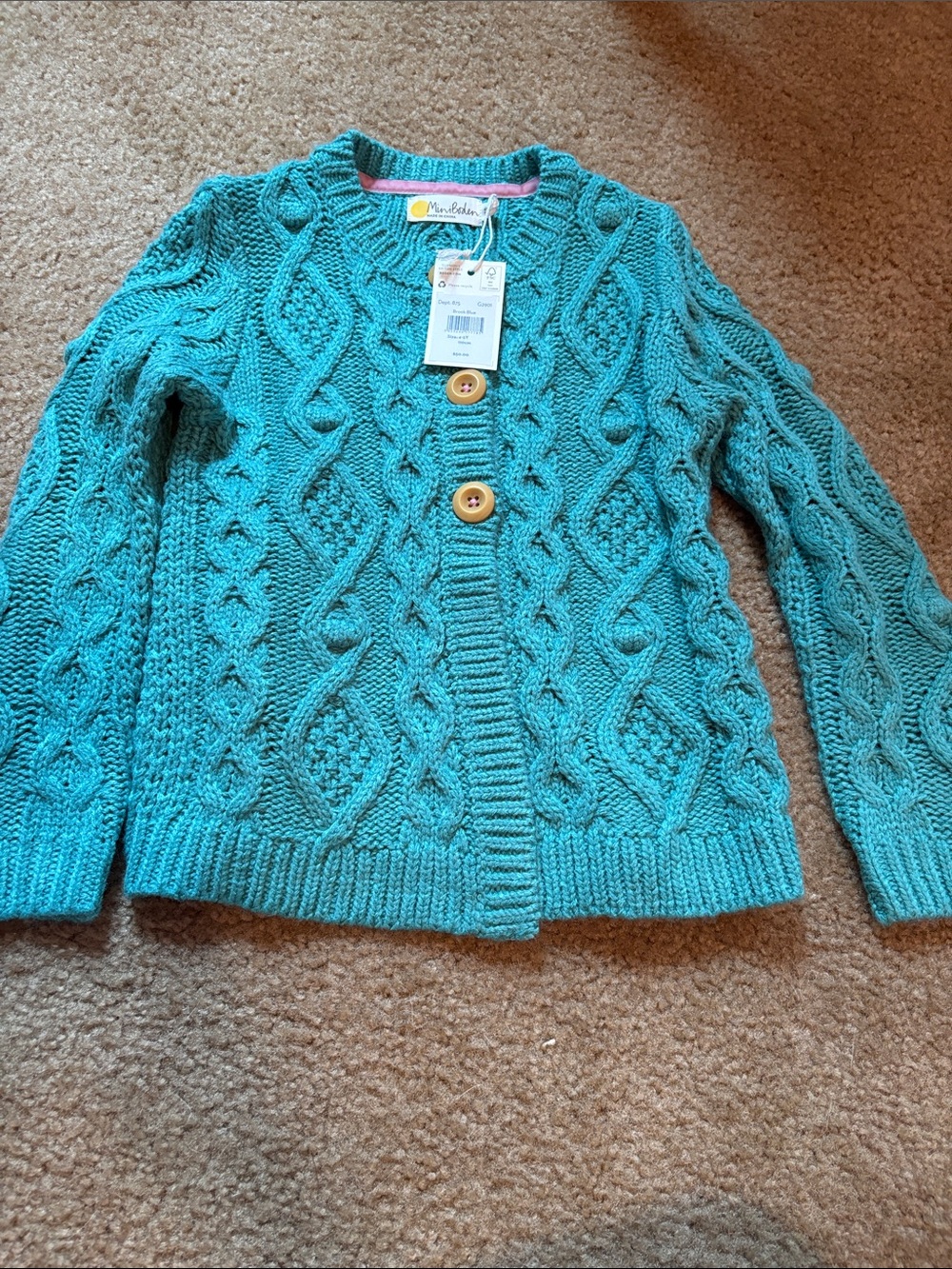 Mini Boden Brook Blue Cable Knit Cardigan with Buttons - Picture 1 of 3
